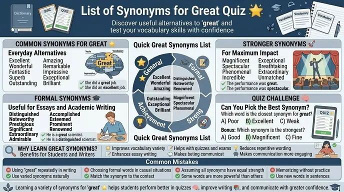 List of Synonyms for Great Quiz